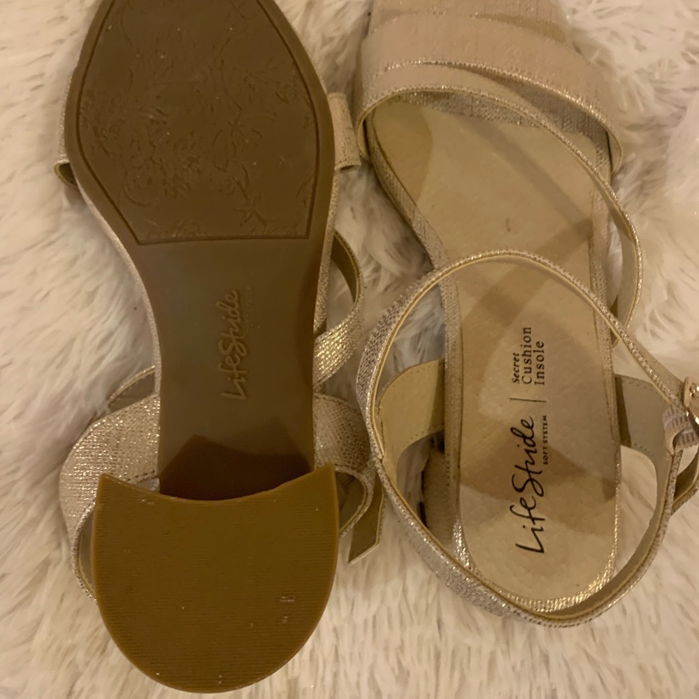 Life Stride Shimmery Gold Ankle-Strap Sandals - Picture 2 of 3